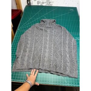 Grace & Lace Womens XL Gray Cable Knit Turtleneck Poncho Sweater Oversized Cozy